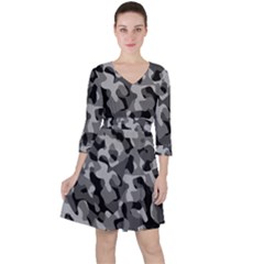 Grey And Black Camouflage Pattern Ruffle Dress by SpinnyChairDesigns