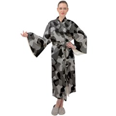 Grey And Black Camouflage Pattern Maxi Velour Kimono by SpinnyChairDesigns