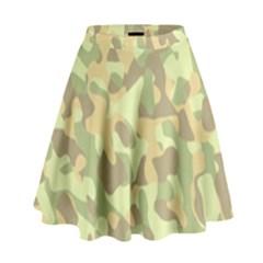 Light Green Brown Yellow Camouflage Pattern High Waist Skirt