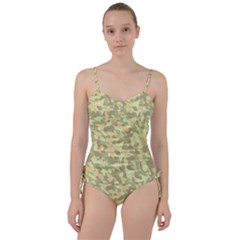 Light Green Brown Yellow Camouflage Pattern Sweetheart Tankini Set by SpinnyChairDesigns