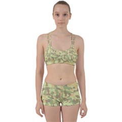 Light Green Brown Yellow Camouflage Pattern Perfect Fit Gym Set by SpinnyChairDesigns