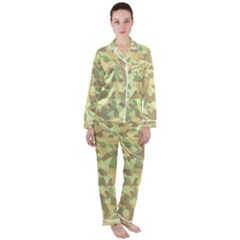 Light Green Brown Yellow Camouflage Pattern Satin Long Sleeve Pyjamas Set by SpinnyChairDesigns