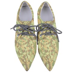 Light Green Brown Yellow Camouflage Pattern Pointed Oxford Shoes