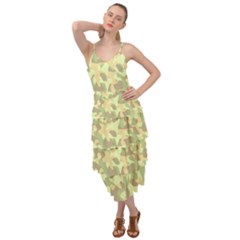 Light Green Brown Yellow Camouflage Pattern Layered Bottom Dress by SpinnyChairDesigns