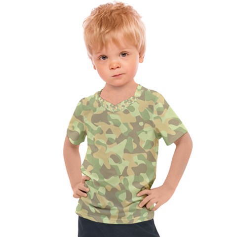 Light Green Brown Yellow Camouflage Pattern Kids  Sports Tee by SpinnyChairDesigns