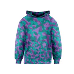 Purple And Teal Camouflage Pattern Kids  Pullover Hoodie by SpinnyChairDesigns