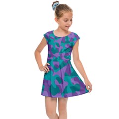 Purple And Teal Camouflage Pattern Kids  Cap Sleeve Dress by SpinnyChairDesigns