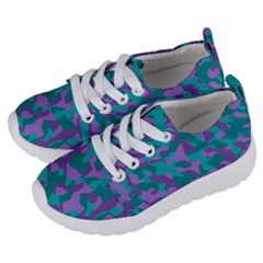 Purple And Teal Camouflage Pattern Kids  Lightweight Sports Shoes by SpinnyChairDesigns