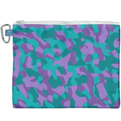 Purple And Teal Camouflage Pattern Canvas Cosmetic Bag (xxxl) by SpinnyChairDesigns