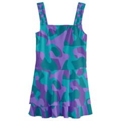 Purple And Teal Camouflage Pattern Kids  Layered Skirt Swimsuit by SpinnyChairDesigns