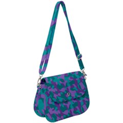 Purple And Teal Camouflage Pattern Saddle Handbag by SpinnyChairDesigns