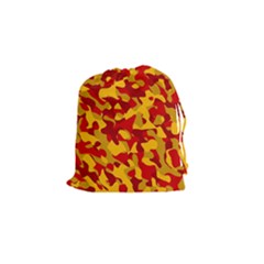 Red And Yellow Camouflage Pattern Drawstring Pouch (small) by SpinnyChairDesigns