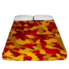 Red And Yellow Camouflage Pattern Fitted Sheet (king Size) by SpinnyChairDesigns