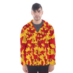 Red And Yellow Camouflage Pattern Men s Hooded Windbreaker by SpinnyChairDesigns