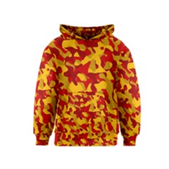 Red And Yellow Camouflage Pattern Kids  Pullover Hoodie by SpinnyChairDesigns