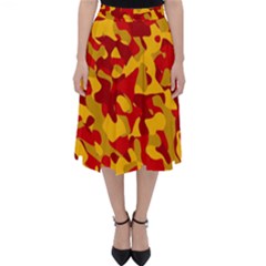 Red And Yellow Camouflage Pattern Classic Midi Skirt by SpinnyChairDesigns