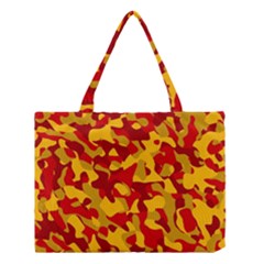Red And Yellow Camouflage Pattern Medium Tote Bag by SpinnyChairDesigns