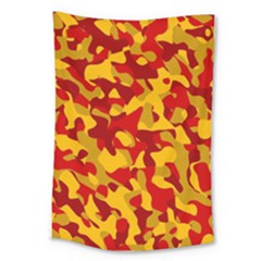 Red And Yellow Camouflage Pattern Large Tapestry by SpinnyChairDesigns