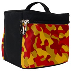 Red And Yellow Camouflage Pattern Make Up Travel Bag (big) by SpinnyChairDesigns