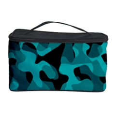 Black And Teal Camouflage Pattern Cosmetic Storage by SpinnyChairDesigns