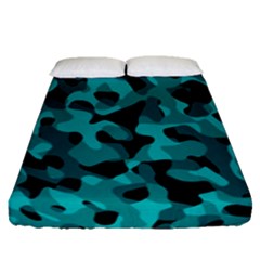 Black And Teal Camouflage Pattern Fitted Sheet (queen Size) by SpinnyChairDesigns