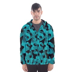 Black And Teal Camouflage Pattern Men s Hooded Windbreaker by SpinnyChairDesigns