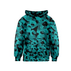Black And Teal Camouflage Pattern Kids  Pullover Hoodie by SpinnyChairDesigns