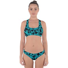 Black And Teal Camouflage Pattern Cross Back Hipster Bikini Set by SpinnyChairDesigns