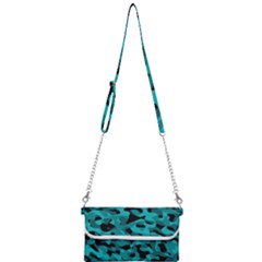 Black And Teal Camouflage Pattern Mini Crossbody Handbag by SpinnyChairDesigns