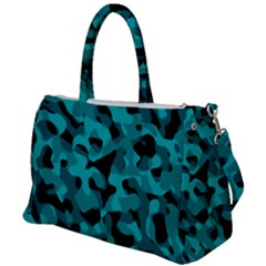 Black And Teal Camouflage Pattern Duffel Travel Bag by SpinnyChairDesigns