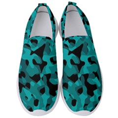 Black And Teal Camouflage Pattern Men s Slip On Sneakers by SpinnyChairDesigns