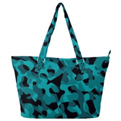 Black And Teal Camouflage Pattern Full Print Shoulder Bag by SpinnyChairDesigns