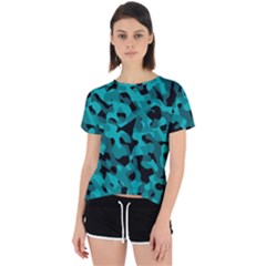 Black And Teal Camouflage Pattern Open Back Sport Tee by SpinnyChairDesigns