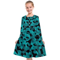 Black And Teal Camouflage Pattern Kids  Midi Sailor Dress by SpinnyChairDesigns