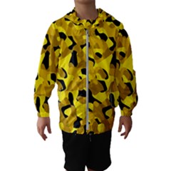 Black And Yellow Camouflage Pattern Kids  Hooded Windbreaker by SpinnyChairDesigns