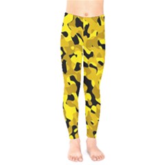 Black And Yellow Camouflage Pattern Kids  Leggings by SpinnyChairDesigns