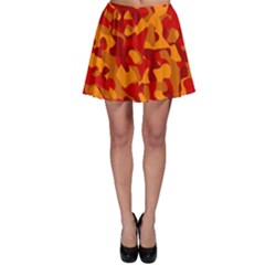 Red And Orange Camouflage Pattern Skater Skirt by SpinnyChairDesigns