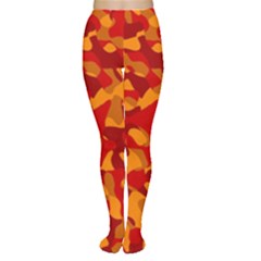 Red And Orange Camouflage Pattern Tights by SpinnyChairDesigns