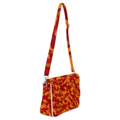 Red And Orange Camouflage Pattern Shoulder Bag With Back Zipper by SpinnyChairDesigns