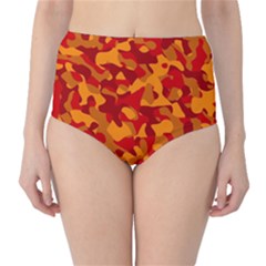 Red And Orange Camouflage Pattern Classic High-waist Bikini Bottoms by SpinnyChairDesigns