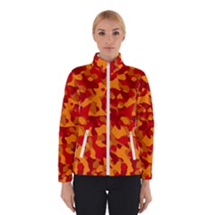 Red And Orange Camouflage Pattern Winter Jacket by SpinnyChairDesigns