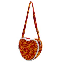 Red And Orange Camouflage Pattern Heart Shoulder Bag by SpinnyChairDesigns