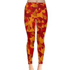 Red And Orange Camouflage Pattern Inside Out Leggings by SpinnyChairDesigns