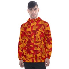 Red And Orange Camouflage Pattern Men s Front Pocket Pullover Windbreaker by SpinnyChairDesigns