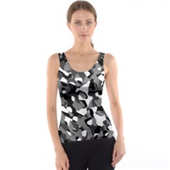 Black And White Camouflage Pattern Tank Top by SpinnyChairDesigns