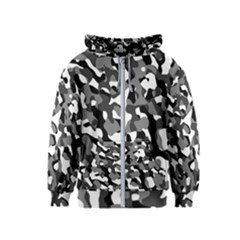 Black And White Camouflage Pattern Kids  Zipper Hoodie by SpinnyChairDesigns