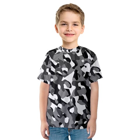 Black And White Camouflage Pattern Kids  Sport Mesh Tee by SpinnyChairDesigns