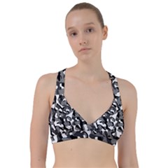 Black And White Camouflage Pattern Sweetheart Sports Bra by SpinnyChairDesigns