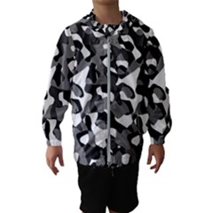 Black And White Camouflage Pattern Kids  Hooded Windbreaker by SpinnyChairDesigns