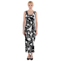 Black And White Camouflage Pattern Fitted Maxi Dress by SpinnyChairDesigns